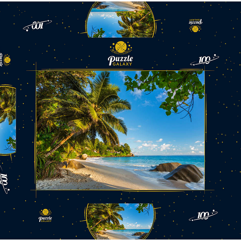 Granitfelsen am Carana Beach in der Carana Bay, Seychellen 100 Puzzle Schachtel 3D Modell