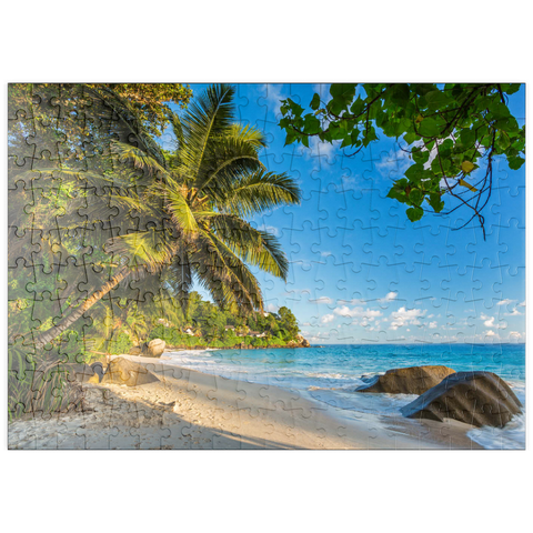 puzzleplate Granitfelsen am Carana Beach in der Carana Bay, Seychellen 200 Puzzle