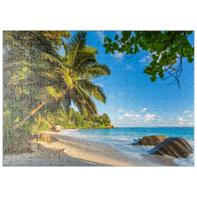 Darstellung des Puzzle Motivs Granitfelsen am Carana Beach in der Carana Bay, Seychellen - Puzzleteile: 200