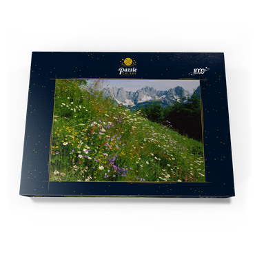 Blumenwiese mit Blick zum Wilden Kaiser, Tirol, Österreich 1000 Puzzle Schachtel Ansicht3