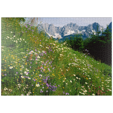 puzzleplate Blumenwiese mit Blick zum Wilden Kaiser, Tirol, Österreich 1000 Puzzle