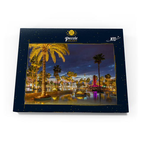 Brunnen mit Palmen am Abend, Aqaba, Golf von Aqaba, Jordanien 100 Puzzle Schachtel Ansicht3