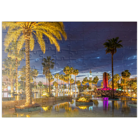 puzzleplate Brunnen mit Palmen am Abend, Aqaba, Golf von Aqaba, Jordanien 100 Puzzle