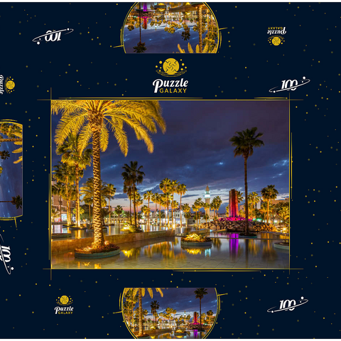 Brunnen mit Palmen am Abend, Aqaba, Golf von Aqaba, Jordanien 100 Puzzle Schachtel 3D Modell