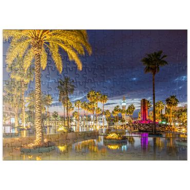 puzzleplate Brunnen mit Palmen am Abend, Aqaba, Golf von Aqaba, Jordanien 200 Puzzle