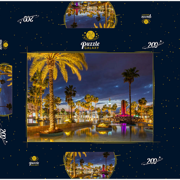 Brunnen mit Palmen am Abend, Aqaba, Golf von Aqaba, Jordanien 200 Puzzle Schachtel 3D Modell