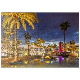 Darstellung des Puzzle-Motivs Brunnen mit Palmen am Abend, Aqaba, Golf von Aqaba, Jordanien – Puzzleteile: 500