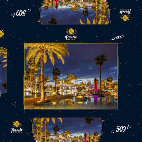 Brunnen mit Palmen am Abend, Aqaba, Golf von Aqaba, Jordanien 500 Puzzle Schachtel 3D Modell