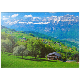 Darstellung des Puzzle-Motivs Flumserberg mit Blick zu den Churfirsten (2306m), Kanton St. Gallen, Schweiz – Puzzleteile: 1000