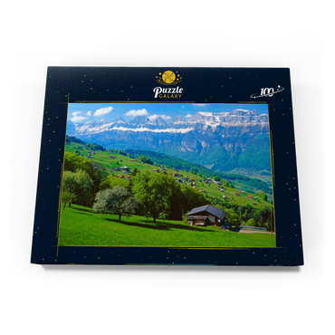Flumserberg mit Blick zu den Churfirsten (2306m), Kanton St. Gallen, Schweiz 100 Puzzle Schachtel Ansicht3