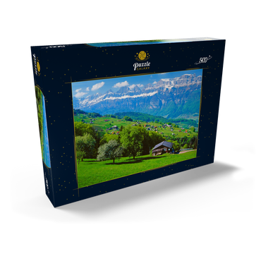 Flumserberg mit Blick zu den Churfirsten (2306m), Kanton St. Gallen, Schweiz 500 Puzzle Schachtel Ansicht2
