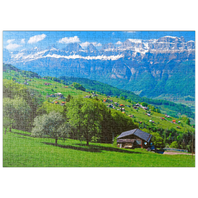 Darstellung des Puzzle-Motivs Flumserberg mit Blick zu den Churfirsten (2306m), Kanton St. Gallen, Schweiz – Puzzleteile: 500