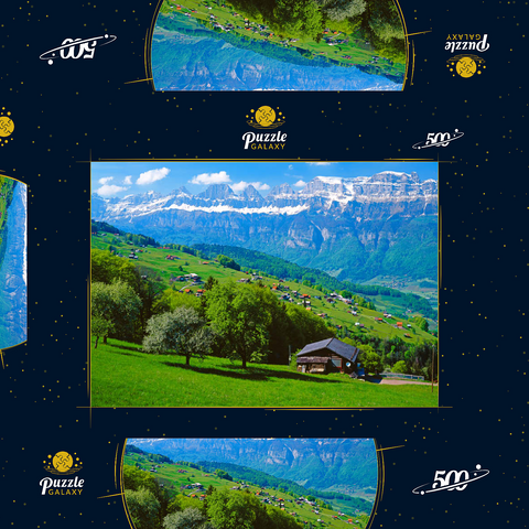 Flumserberg mit Blick zu den Churfirsten (2306m), Kanton St. Gallen, Schweiz 500 Puzzle Schachtel 3D Modell