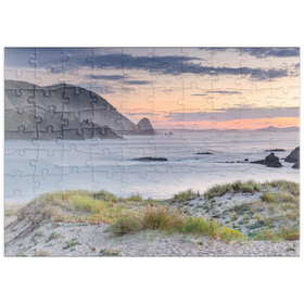 Darstellung des Puzzle Motivs Abend am Strand Praia de A Mouriillá bei Valdoviño - Puzzleteile: 100