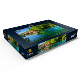 Darstellung des Puzzle Motivs Mühle am Blautopf, eine Karstquelle in Blaubeuren, Alb-Donau-Kreis - Puzzleteile: 1000