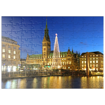 puzzleplate Kleine Alster mit Weihnachtsbaum und Rathaus, Hamburg, Deutschland 100 Puzzle