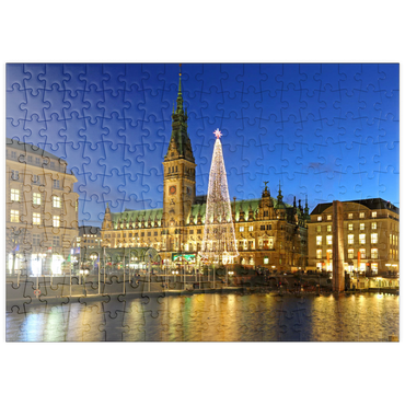 puzzleplate Kleine Alster mit Weihnachtsbaum und Rathaus, Hamburg, Deutschland 200 Puzzle