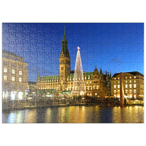 puzzleplate Kleine Alster mit Weihnachtsbaum und Rathaus, Hamburg, Deutschland 200 Puzzle