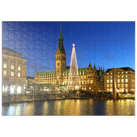 Darstellung des Puzzle Motivs Kleine Alster mit Weihnachtsbaum und Rathaus, Hamburg, Deutschland - Puzzleteile: 200