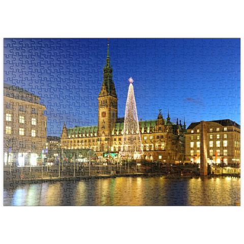 puzzleplate Kleine Alster mit Weihnachtsbaum und Rathaus, Hamburg, Deutschland 500 Puzzle