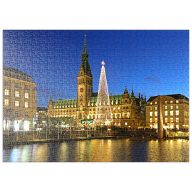 Darstellung des Puzzle Motivs Kleine Alster mit Weihnachtsbaum und Rathaus, Hamburg, Deutschland - Puzzleteile: 500