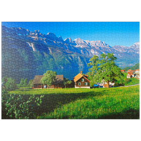 Darstellung des Puzzle-Motivs Blick über den Walensee zu den Churfirsten (2306m), Kanton St. Gallen, Schweiz – Puzzleteile: 1000