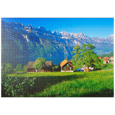 puzzleplate Blick über den Walensee zu den Churfirsten (2306m), Quarten, Kanton St. Gallen, Schweiz 1000 Puzzle