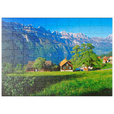 puzzleplate Blick über den Walensee zu den Churfirsten (2306m), Quarten, Kanton St. Gallen, Schweiz 100 Puzzle