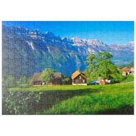 Darstellung des Puzzle Motivs Blick über den Walensee zu den Churfirsten (2306m), Kanton St. Gallen, Schweiz - Puzzleteile: 200