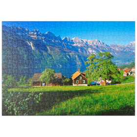 Darstellung des Puzzle-Motivs Blick über den Walensee zu den Churfirsten (2306m), Kanton St. Gallen, Schweiz – Puzzleteile: 500