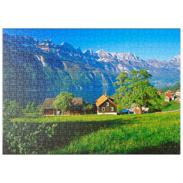 puzzleplate Blick über den Walensee zu den Churfirsten (2306m), Quarten, Kanton St. Gallen, Schweiz 500 Puzzle