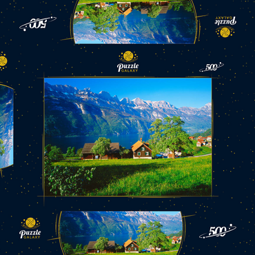 Blick über den Walensee zu den Churfirsten (2306m), Quarten, Kanton St. Gallen, Schweiz 500 Puzzle Schachtel 3D Modell