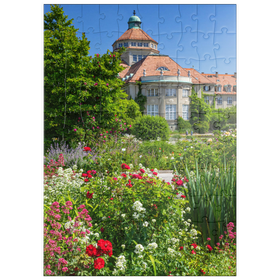 Darstellung des Puzzle Motivs Botanischer Garten zur Zeit der Rosenblüte, München - Puzzleteile: 100