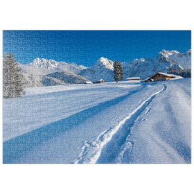 Darstellung des Puzzle-Motivs Buckelwiesen bei Mittenwald gegen Wörner (2474m) und Karwendelgebirge – Puzzleteile: 500