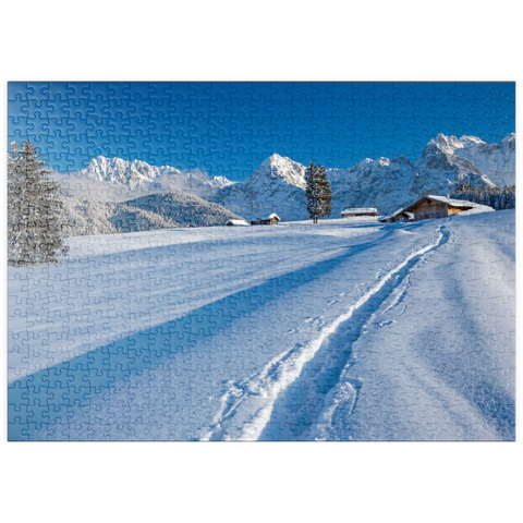 puzzleplate Buckelwiesen bei Mittenwald gegen Wörner (2474m) und Karwendelgebirge 500 Puzzle