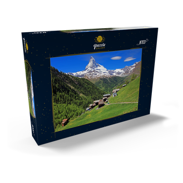 Weiler Findeln gegen Matterhorn (4478m), Zermatt, Kanton Wallis, Schweiz 1000 Puzzle Schachtel Ansicht2