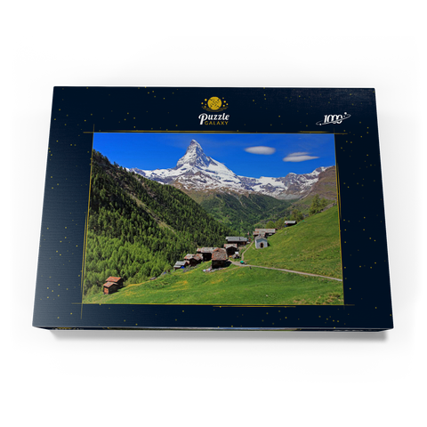 Weiler Findeln gegen Matterhorn (4478m), Zermatt, Kanton Wallis, Schweiz 1000 Puzzle Schachtel Ansicht3