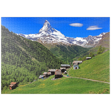 puzzleplate Weiler Findeln gegen Matterhorn (4478m), Zermatt, Kanton Wallis, Schweiz 1000 Puzzle