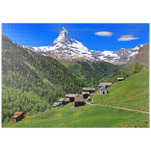 puzzleplate Weiler Findeln gegen Matterhorn (4478m), Zermatt, Kanton Wallis, Schweiz 1000 Puzzle