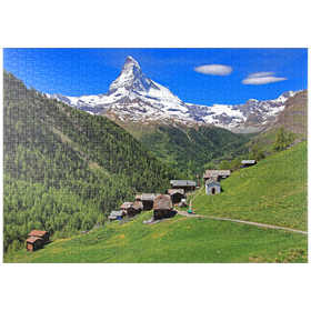 Darstellung des Puzzle Motivs Weiler Findeln gegen Matterhorn (4478m), Zermatt, Kanton Wallis, Schweiz - Puzzleteile: 1000