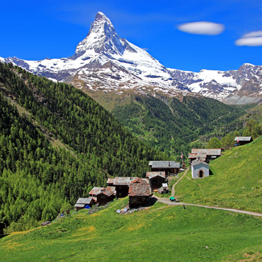 Weiler Findeln gegen Matterhorn (4478m), Zermatt, Kanton Wallis, Schweiz 1000 Puzzle 3D Modell