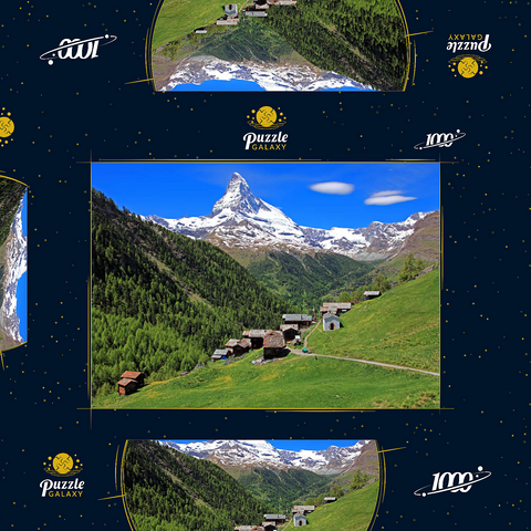 Weiler Findeln gegen Matterhorn (4478m), Zermatt, Kanton Wallis, Schweiz 1000 Puzzle Schachtel 3D Modell