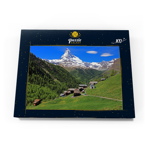 Weiler Findeln gegen Matterhorn (4478m), Zermatt, Kanton Wallis, Schweiz 100 Puzzle Schachtel Ansicht3