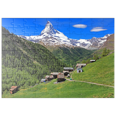puzzleplate Weiler Findeln gegen Matterhorn (4478m), Zermatt, Kanton Wallis, Schweiz 100 Puzzle