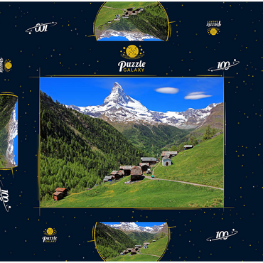 Weiler Findeln gegen Matterhorn (4478m), Zermatt, Kanton Wallis, Schweiz 100 Puzzle Schachtel 3D Modell