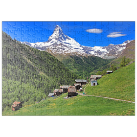 Darstellung des Puzzle Motivs Weiler Findeln gegen Matterhorn (4478m), Zermatt, Kanton Wallis, Schweiz - Puzzleteile: 200