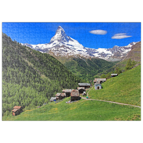 Darstellung des Puzzle-Motivs Weiler Findeln gegen Matterhorn (4478m), Zermatt, Kanton Wallis, Schweiz – Puzzleteile: 500