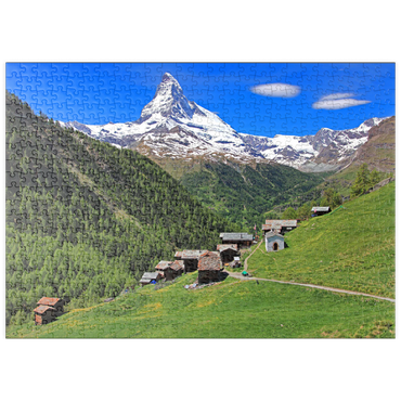 puzzleplate Weiler Findeln gegen Matterhorn (4478m), Zermatt, Kanton Wallis, Schweiz 500 Puzzle