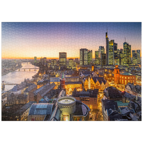 Darstellung des Puzzle-Motivs Blick zum Römer mit der Paulskirche an einem Abend im Dezember – Puzzleteile: 1000