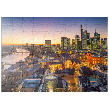 puzzleplate Blick vom Kaiserdom über die Neue Altstadt zum Römer mit der Paulskirche an einem Abend im Dezember 100 Puzzle